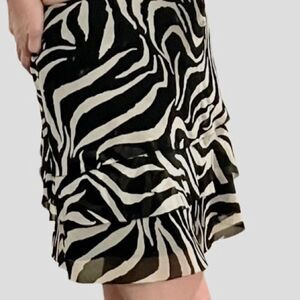 Zebra Silk White House Black Market Animal Print Chiffon Ruffle Mini Skirt 6